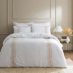 Embroidered Leaf Trail Microfibre Duvet Cover & Pillowcase Set - thumbnail 1