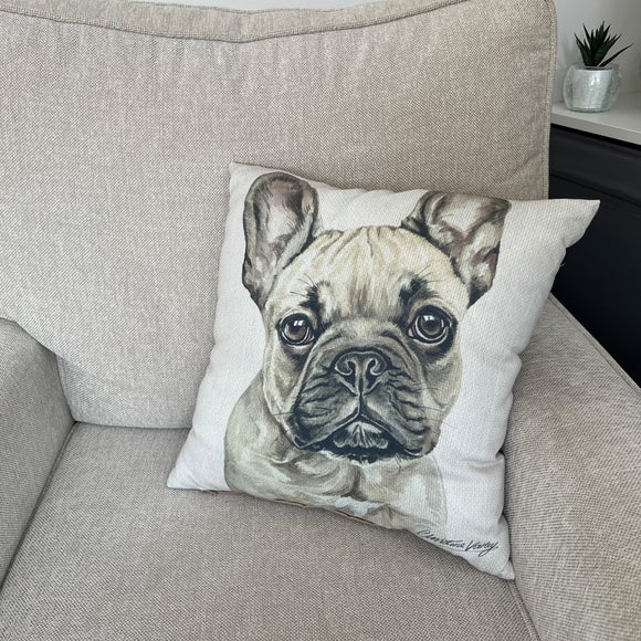 Christine Varley French Bulldog Fawn Square Cushion - image 1