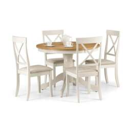 Davenport 4 Seater Round Pedestal Dining Table with 4 Chairs, Off White - thumbnail 5