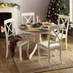 Davenport 4 Seater Round Pedestal Dining Table with 4 Chairs, Off White - thumbnail 6