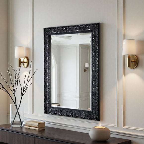 Yearn Carved Antique Bevelled Rectangle Wall Mirror - image 1