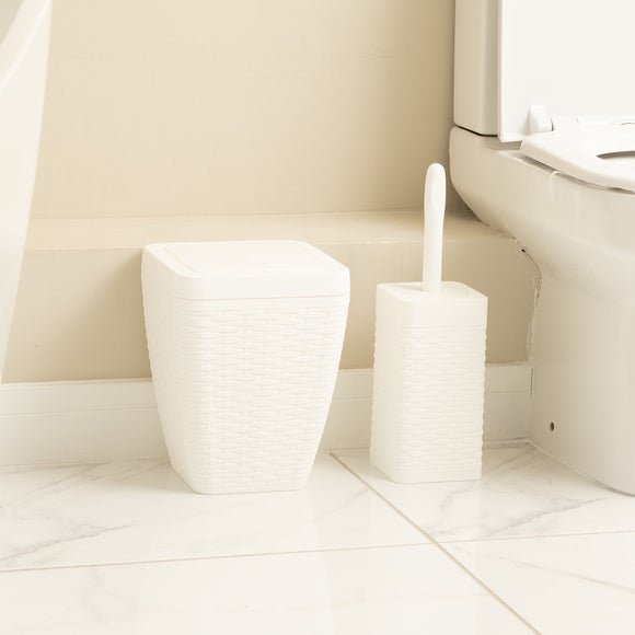 Addis Rattan White Toilet Brush & Bin Set - image 1