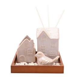 Hestia Ceramic Bird & House Diffuser & Tealight Holder Set