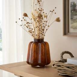 Fluted Amber Glass Vase - thumbnail 1