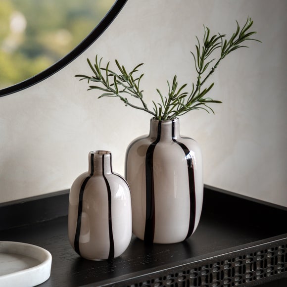 Cedar & Sage Set of 2 Linea Monochrome Stripe Glass Vases - image 1