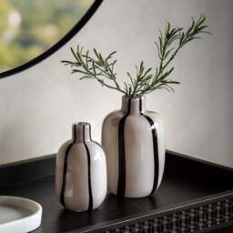 Cedar & Sage Set of 2 Linea Monochrome Stripe Glass Vases - thumbnail 1
