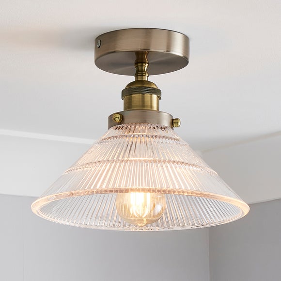 Logan Glass Satin Nickel Semi Flush Ceiling Light - image 1