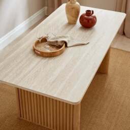 Lucin Travertine Effect 6 Seater Rectangle Dining Table - thumbnail 2
