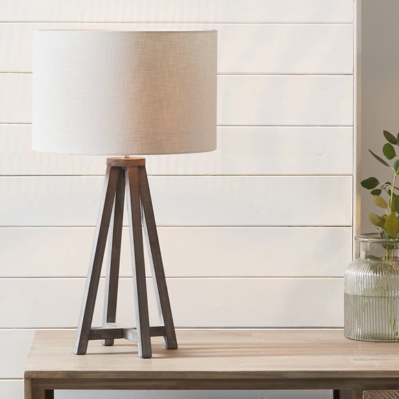 Whitby Wood Tapered 4 Post Linen Table Lamp - image 1