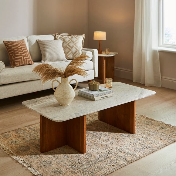 Arya Coffee Table, Mango Wood and Real Marble - image 1