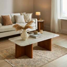 Arya Coffee Table, Mango Wood and Real Marble - thumbnail 1