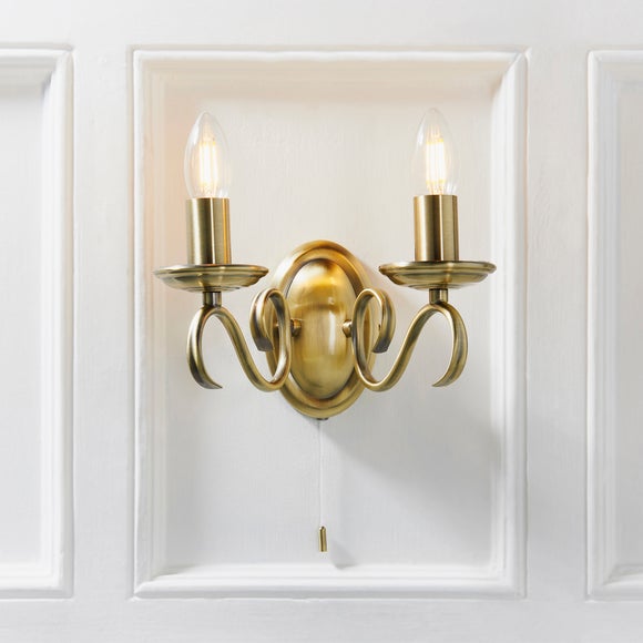 Vogue Bernice Antique Brass 2 Light Wall Light - image 1