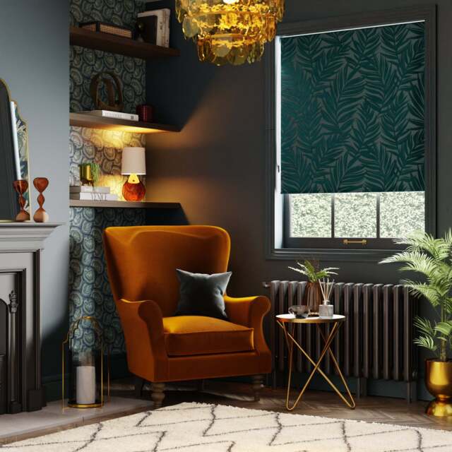 Leaf Devore Blackout Roller Blind Green