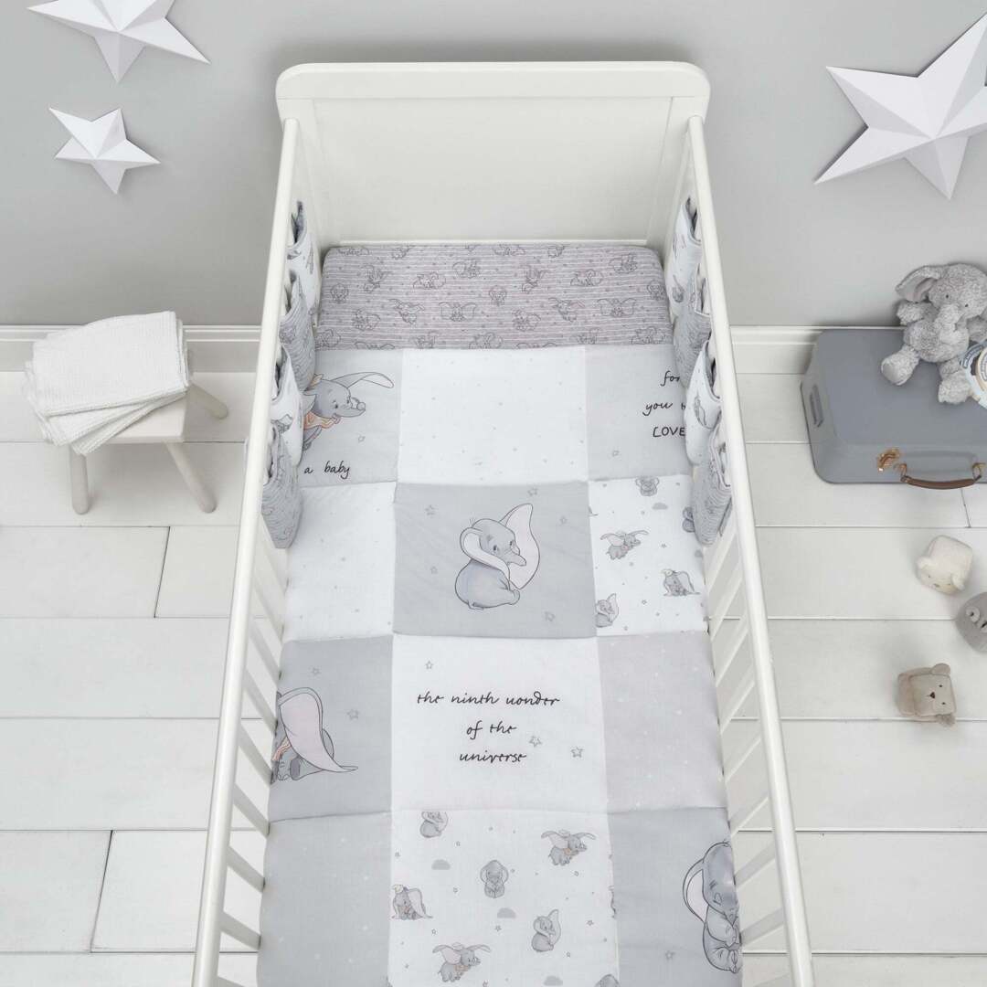 Coverless Dumbo 100% Cotton Tog Cot Quilt Grey by Dunelm