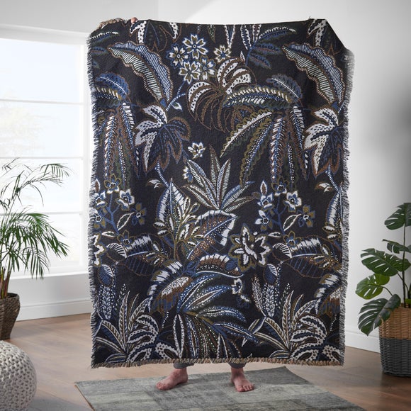 Jacquard Leaf Tapestry Throw Blanket Black