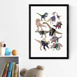 East End Prints Dinosaurs in 80s Jumpers by Hanna Melin Print - thumbnail 1