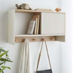 Geena Sliding Door Wall Shelf with Hooks - thumbnail 2