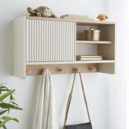 Geena Sliding Door Wall Shelf with Hooks - thumbnail 1