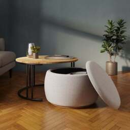Bryant Upholstered Pouffe Coffee Table Nest - thumbnail 2