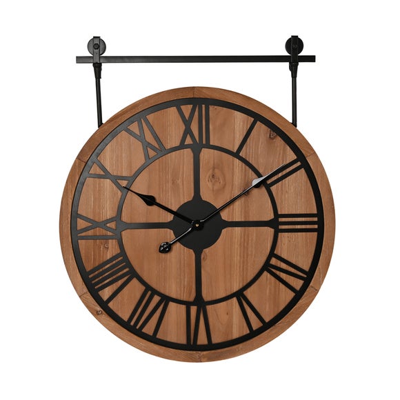 Hometime Rustic Wooden Round Wall Clock with Metal Bracket - image 1