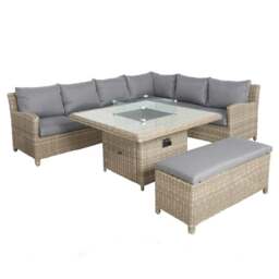 Wentworth 7 Piece Deluxe Modular Corner Lounge Set with Square Firepit - thumbnail 1