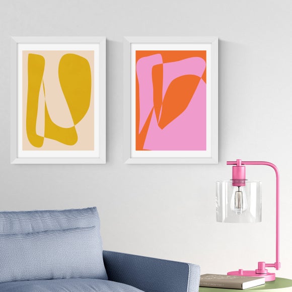 East End Prints Set of 2 Yellow and Pink Abstract by Apricot and Birch Prints - image 1