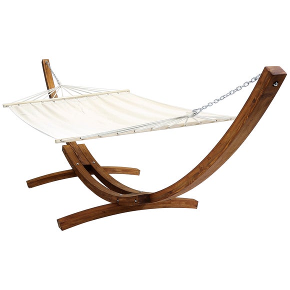 Extra Large Wooden Hammock With Arc Stand Cream Canvas - image 1