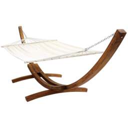 Extra Large Wooden Hammock With Arc Stand Cream Canvas - thumbnail 1