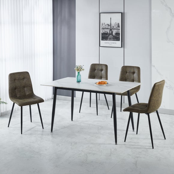 Fenton 4 Seater Dining Table Set with 4 Olive Suede Dining Chairs - image 1
