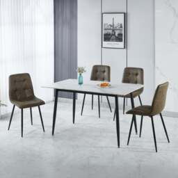 Fenton 4 Seater Dining Table Set with 4 Olive Suede Dining Chairs