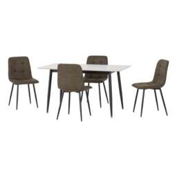 Fenton 4 Seater Dining Table Set with 4 Olive Suede Dining Chairs - thumbnail 2