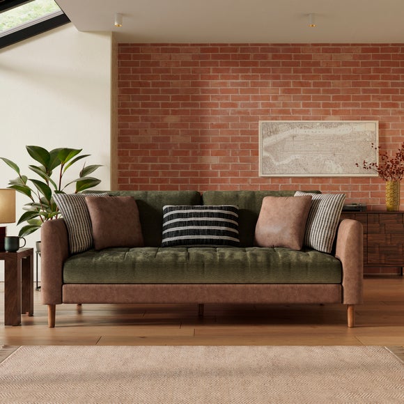 Max Combo Salvage Mix Faux Leather & Chenille 3 Seater Sofa - image 1