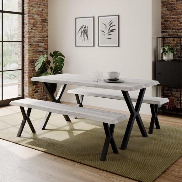 Ezra II 6 Seater Rectangular Dining Table with 2 Benches - image 1