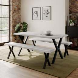 Ezra II 6 Seater Rectangular Dining Table with 2 Benches - thumbnail 1