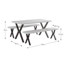 Ezra II 6 Seater Rectangular Dining Table with 2 Benches - thumbnail 6
