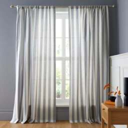 Beatrice Woven Stripe 100% Cotton Unlined Slot Top Curtains - thumbnail 2
