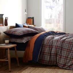Calie Check Navy Duvet Cover and Pillowcase Set - thumbnail 4