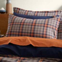 Calie Check Navy Duvet Cover and Pillowcase Set - thumbnail 2