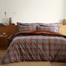 Calie Check Navy Duvet Cover and Pillowcase Set - thumbnail 1