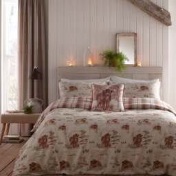 Dreams & Drapes Lodge Hanson Highland Cow Terracotta 100% Brushed Cotton Duvet Cover & Pillowcase Set - thumbnail 1
