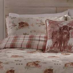 Dreams & Drapes Lodge Hanson Highland Cow Terracotta 100% Brushed Cotton Duvet Cover & Pillowcase Set - thumbnail 2