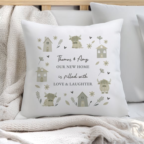 Personalised Highland Cow Home is Where the Herd is Cushion - image 1