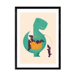 East End Prints T-Rex & his Basketful of Wiener Dogs Print - thumbnail 2