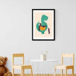 East End Prints T-Rex & his Basketful of Wiener Dogs Print - thumbnail 1