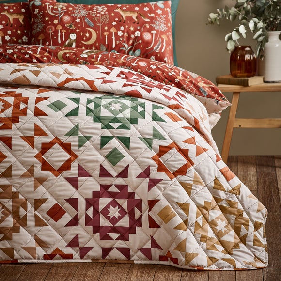 Catherine Lansfield Autumn Patchwork Geometric Bedspread - image 1