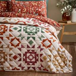 Catherine Lansfield Autumn Patchwork Geometric Bedspread - thumbnail 1