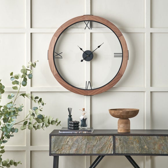 Vermont Light Walnut Wood Veneer Open Face Round Wall Clock - image 1