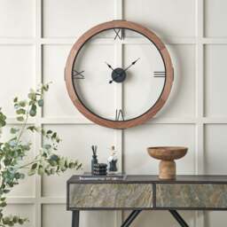 Vermont Light Walnut Wood Veneer Open Face Round Wall Clock - thumbnail 1