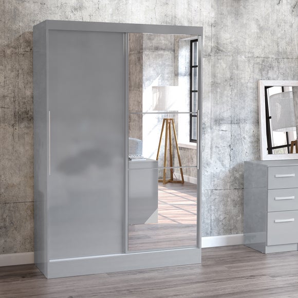 Lynx 132cm Sliding Double Wardrobe, Mirrored - image 1