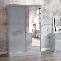 Lynx 132cm Sliding Double Wardrobe, Mirrored - thumbnail 1